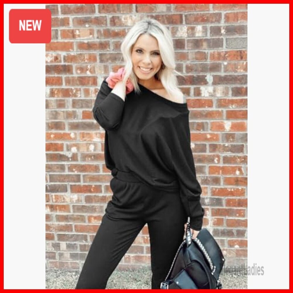 Women's Long Sleeve Ribbed Tracksuit Set, Relaxed Fit, 2-Piece Lounge Outfit - Picture 3 of 7